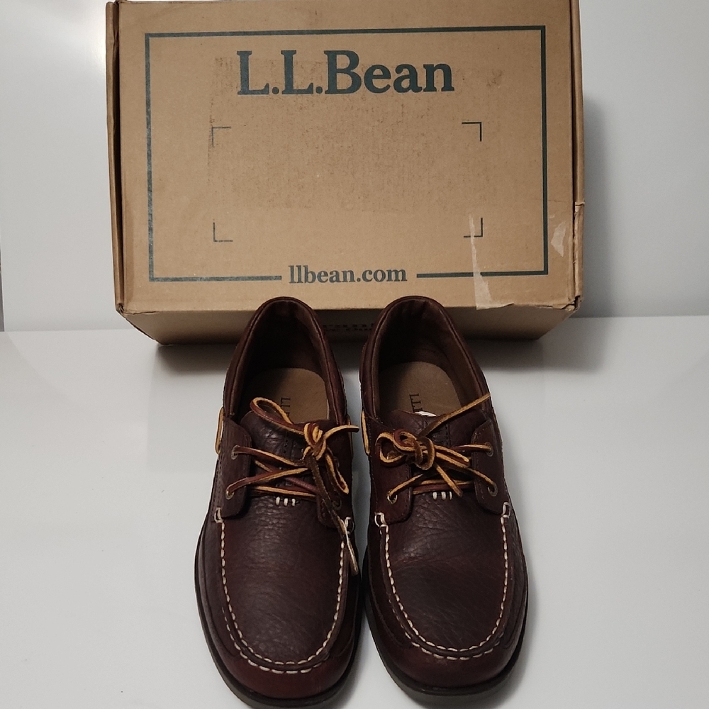 L.L. Bean Brown Leather Boat Shoes with Rawhide Lacing
